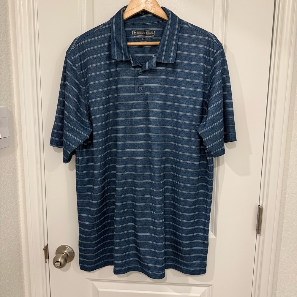 Pebble Beach Blue Striped Dry-Luxe Performance Golf Polo Size XL Golf Casual